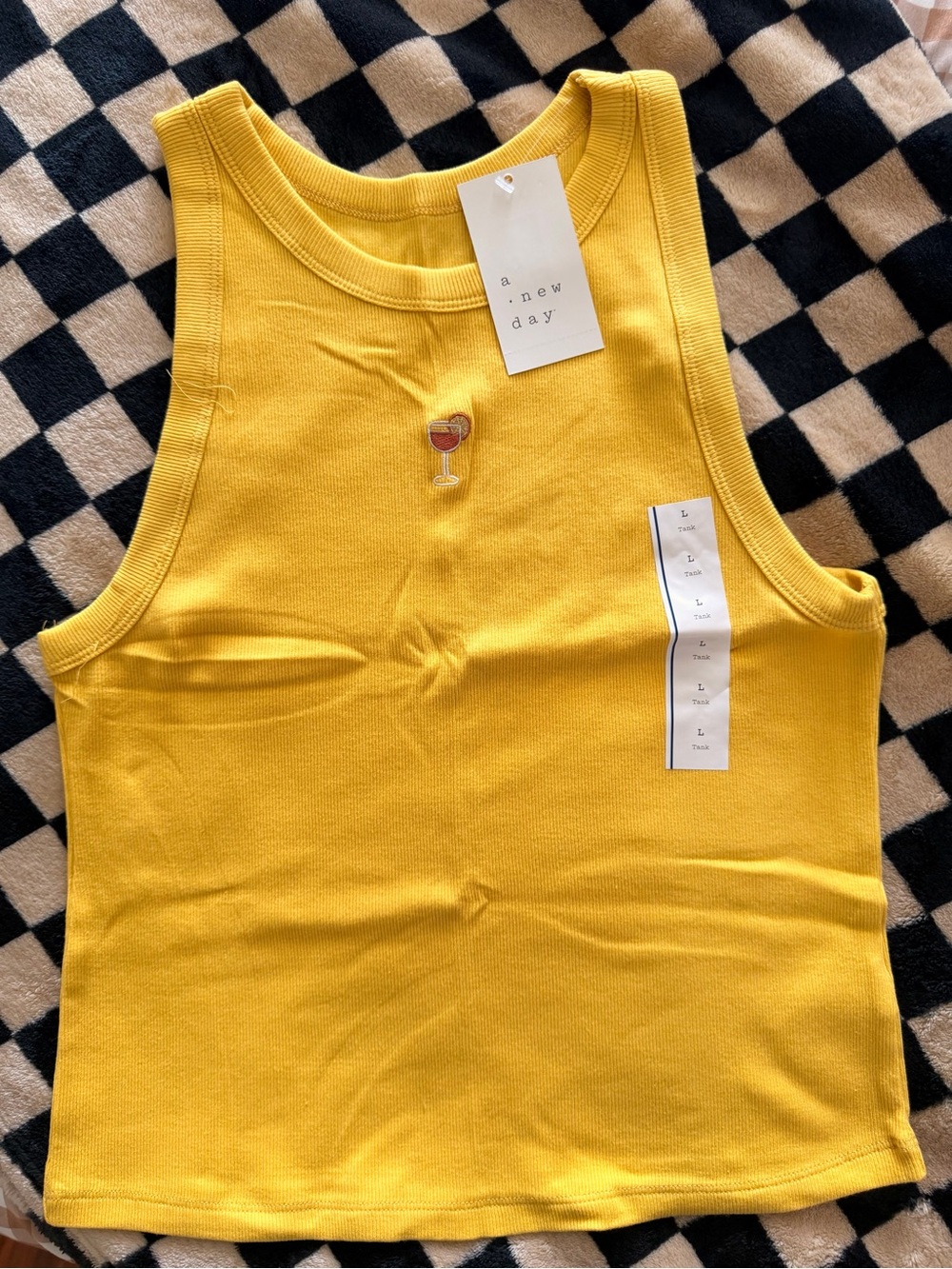 a new day Girls' Yellow Tank Top with Wine Glass Embroidery